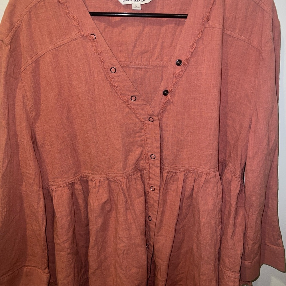 Davi&Dani Mauve Size M Cotton bohemian Button Down Top - Picture 2 of 9